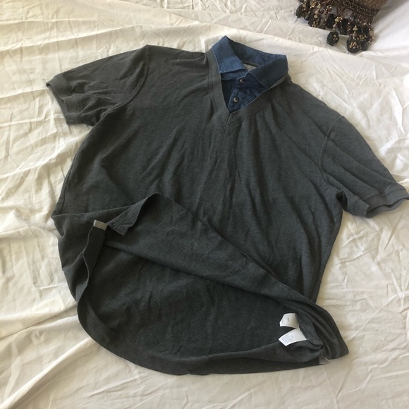 Brunello Cucinelli Denim Popover Vneck Polo S Gray - Picture 13 of 16